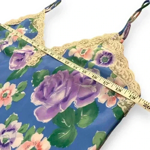 Vintage Victoria's Secret 80's/90's Gold Label Deep V Lace Floral Slip Dress - Picture 9 of 16